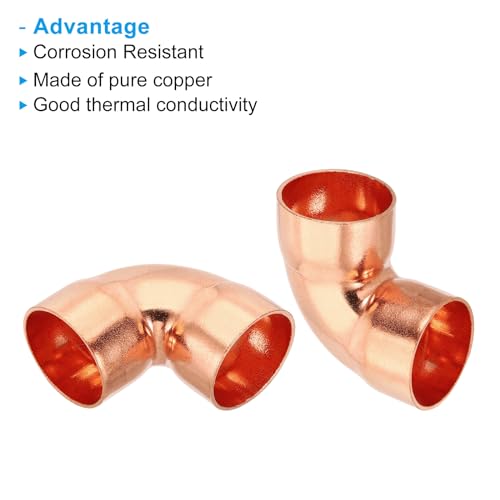 PATIKIL 1" ID 1mm Thick Elbow Copper Fitting, 6pcs 99.9% Pure Copper Pipe Fitting 90 Degree Short Radius Tube Connector Sweat Solder for HVAC Refrigeration System by PATIKIL - Image 3