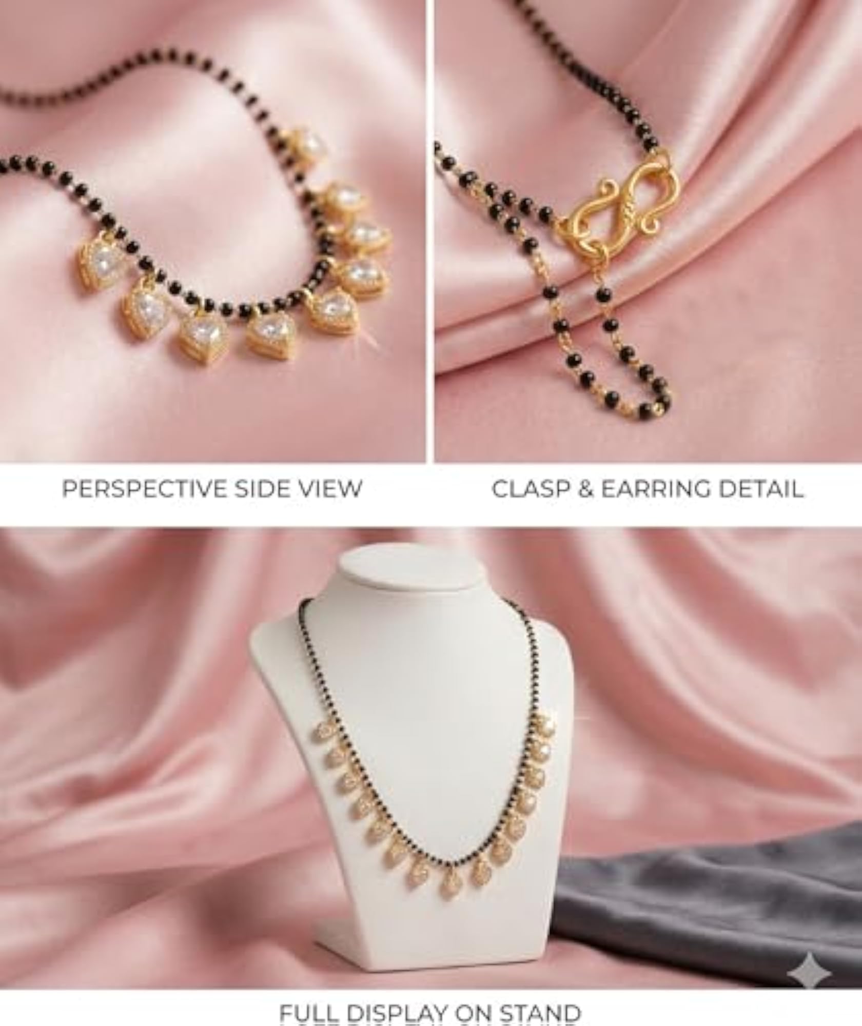 Gold-Plated Black & White Artificial Stones Beaded Locket Mangalsutra