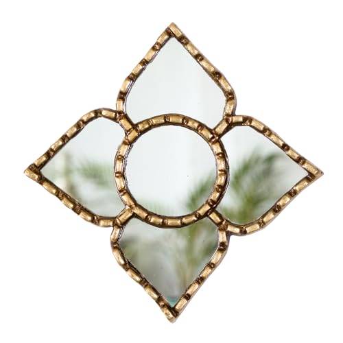 DecorContreras Small Gold Peruvian Mirror Bronze Leaf Frame Handmade Wall Decor 6" Square - 8.3" Diamond - Gift Mothers Day (Gold)