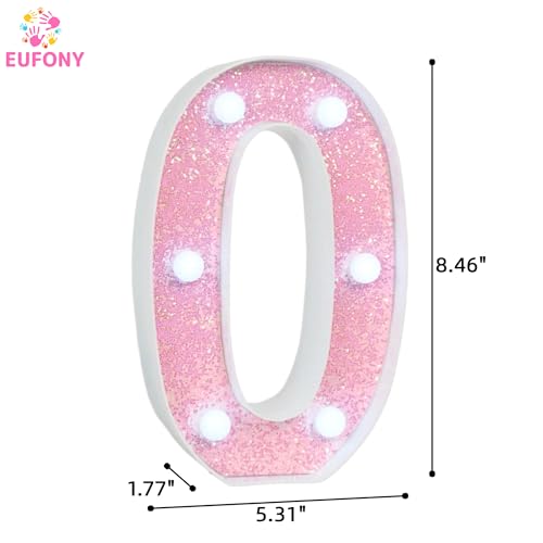 Image of Pink Glitter Marquee Light Up Numbers, LED Number Lights Battery Operated for Girls 10th 20th Pink Birthday Party Table Decorations, Wall Decor for Girl Bedroom, Number 0 Sign Cool White Lights