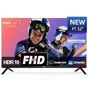 CHIQ 32 Zoll (81 cm) Smart TV, Full HD, HDR10, TV mit WLAN, Triple Tuner DVB-C/T2/S2, Dolby Audio & dbx-tv, Google Home, Prime Video, Chromecast, Rahmenloses Metalldesign, LF32FT