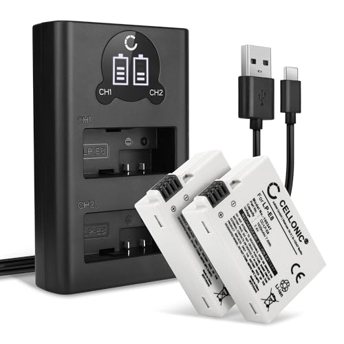 CELLONIC 2X Batería para Cámara Compatible con Canon EOS 600D, EOS 550D, EOS 700D, LP E8   (1020mAh, 7.4V) + Cargador Doble
