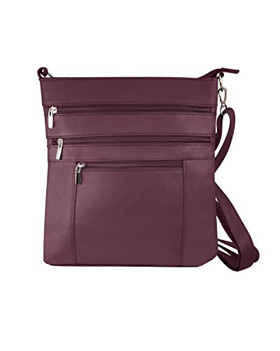 Roma Leathers Multi Pocket Body Purse - Deep Main Compartment, Adjustable Shoulder Strap - Wine
