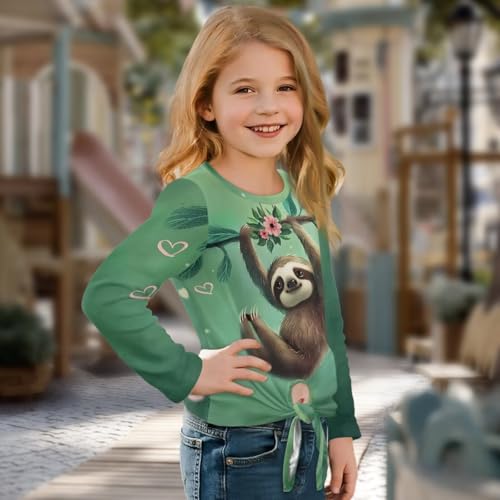Cute Shirts for Girls Comfy Fall Tops Tie Knot Front Design Tees for Kids 5-123