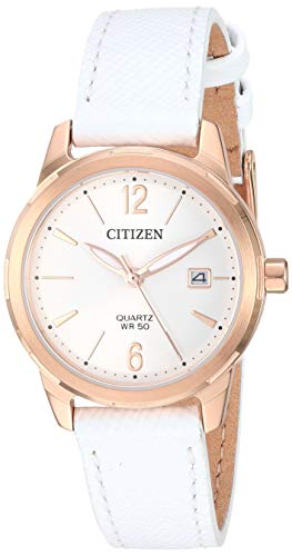 Preisvergleich Produktbild Citizen Damen-Armbanduhr, japanisches Quarzuhrwerk, Leder, Kalbsleder, Weiß, 13 (Modell: EU6073-02A)