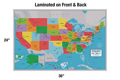 Laminated United States Scholar Map Poster | Educational Elementary School Version | Easy-To-Read Large Labels | 36” X 24” | Shipped In A Tube, Not Folded | Great For The Home Or Classroom #TOP1