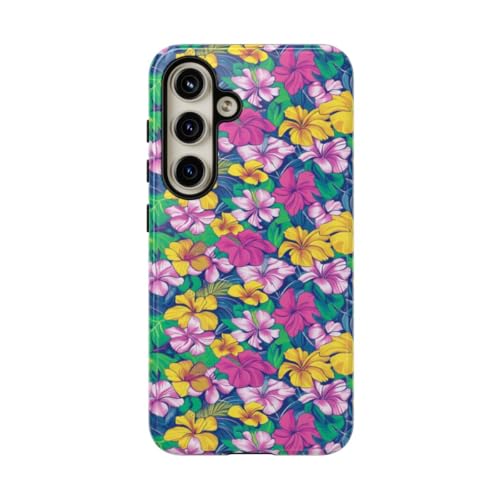 Coque Samsung S24 tropical hibiscus vert rigide protégeant votre smartphone avec éclat durable