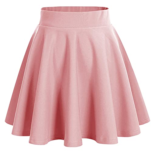 Bridesmay Women's Basic High Waist Casual Mini Skirt Versatile Stretchy Flared Skater Skirt Blush XL