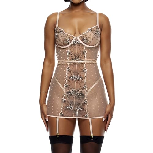 Chemise lingerie Forplay Just Peachy brodée pêche taille XS pour femme