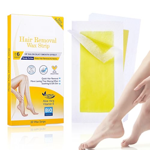 20 Tiras de Cera para Depilación, Depilación Corporal con Wax, Tira de Cera No Tejida, Papel de Cera Depilatoria, Depilación Tiras de Cera Suaves para la Piel para Piernas, Cara, Brazo,Cuerpo-amarillo