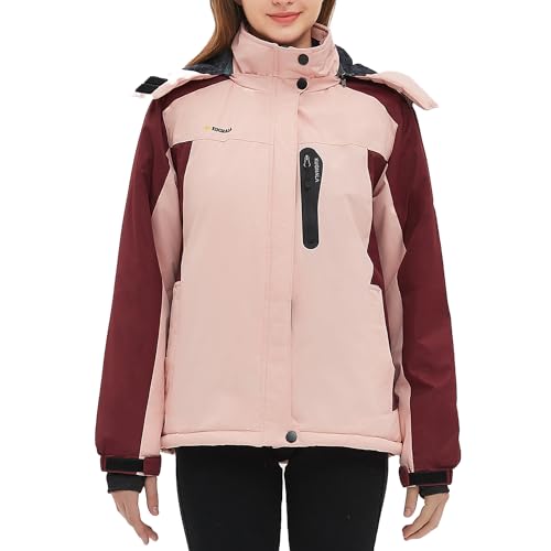 Image of Women's Waterproof Winter Jacket Skiing Warm Fleece Snow Coat Hooded Windproof Raincoat S-3XL