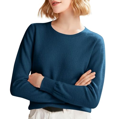 APRDFEU Cashmere Sweaters for Women Solid Color 2025 Fall Winter Crew Neck Long Sleeve Warm Soft Knitted Pullover