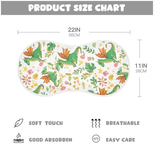 xigua Green Dragons Muslin Baby Burp Cloths Set of 4, Super Soft & Absorbent Burping Rags, Cotton Burp Clothes Shower Gift for Newborn, Baby Girls and Boys4