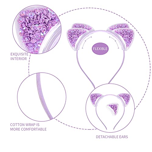 Ziricher Cat Ears Headband For Girls, Transparent Quicksand Sequin Cat Headband Cute Hairband For Girls Kitty Ears Party Hair Accessories For Kids Gift #TOP1