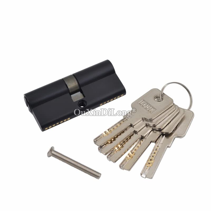 Bombin Cerradura 1 Uds. Cerradura de puerta embutida de latón puro negro, cilindro de bloqueo de núcleo, piezas de reparación de Gall + 5 llaves 70mm/80mm/90mm Cerradura Antibumping ( Color : 90mm Dou