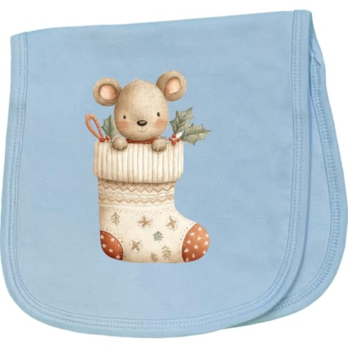 inktastic Cozy Winter Mouse in a Stocking Baby Burp Cloth Light Blue 45ee1