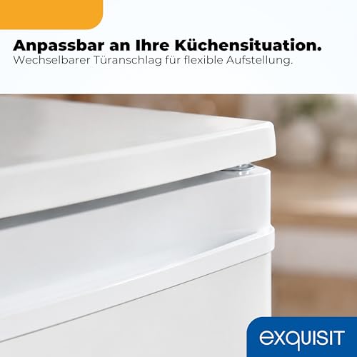Exquisit Vollraumkühlschrank | 76 l Nutzinhalt, Energieeffizienzklasse E, 41 dB(A) | kompakt, LED-Innenbeleuchtung, manuelle Temperaturregelung, Glasablagen, Gemüseschublade | KS585-V-091E weiss