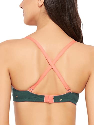 Image of Clovia Women's Cotton Padded Non-Wired Full Cup Fruit Print Multiway T-Shirt Bra in Green