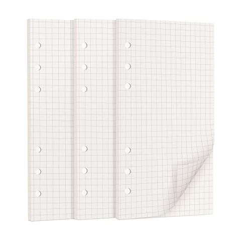 OVISEEN Blätter A6 Papier Kariert, 6 Löcher A6 Refill Nachfülleinlagen Loose Notizpapier A6 Refill Paper für 6 Ring Binder Notizbuch, Tagbuch, Skizze, Malerei 5mm kariert Cover