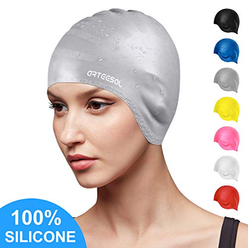 arteesol Swimming Cap, Silicone Swim Cap for Women Men, Durable Non-Slip Waterproof Swim