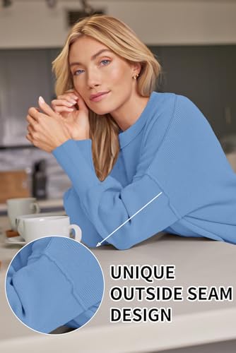 Image of LILLUSORY Women's Oversized Batwing Sweaters 2026 Fall Outfits Trendy Crewneck Knit Side Slit Fashion Pullover Tops