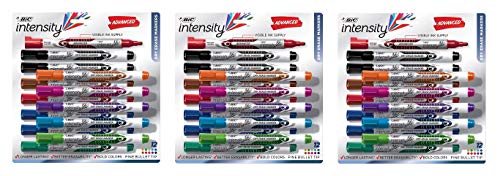 BIC Intensity Advanced Dry Erase Marker, Fine Bullet Tip, Assorted Colors, 12-Count Pack of 3