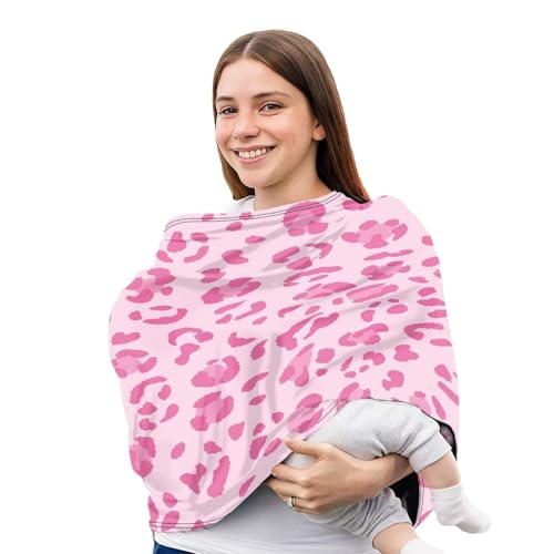 Image of Forchrinse Pink Leopard Print Car Seat Cover for Babies Girls Breastfeeding Nursing Cover Infant Carseat Canopy Stroller Cover Soft and Breathable
