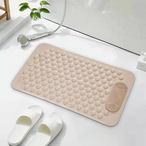 Image of Charge -X Anti Slip Bath Mat with Foot Scrubber for Bathroom | 2-in-1 Silicone Shower Mat with Suction Cups & Drainage Holes | Deep Cleaning Foot Scrubber Massage Mat (70 x 35 cm) Beige