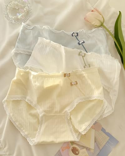 Premium Cotton Underwear School Teen Girl Japanese Bow Decor Panty Set 5 Pack Soft Ruffle Trim Mid-rise Comfy Briefs2