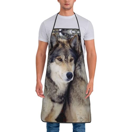 Alliya Delantal de cocina con diseño de dos lobos para cocinar, cocinar y barbacoa, versátil