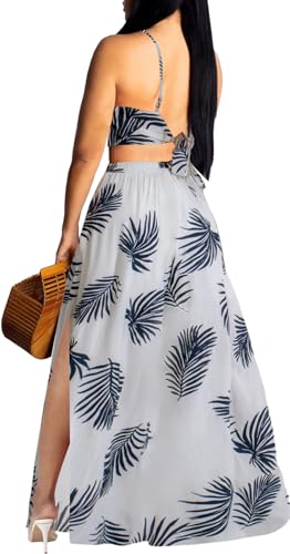 Image of Sexy Two Piece Sets for Women Vacation Elegant Sleeveless Top Long Split Maxi Dress Beach Swimwear