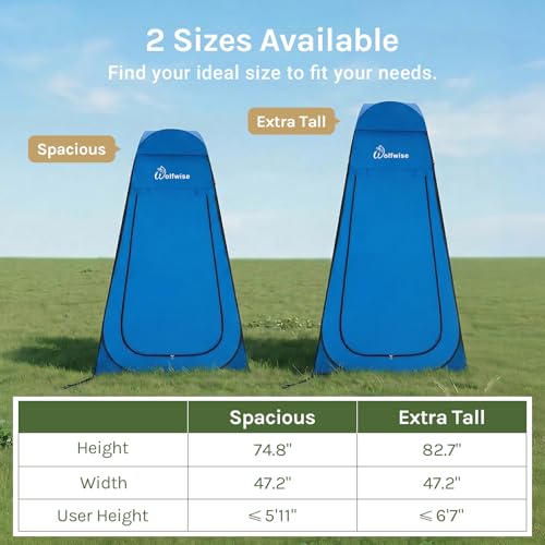 Image of WolfWise PRO Pop Up Shower Tent with Silver Coated, Floor and Rain Fly | Portable Changing Tent with Window & Carry Bag for Camping, Outdoor Privacy Toilet Bathroom with UV Protection, 75 inch /79 inch /83 inchH