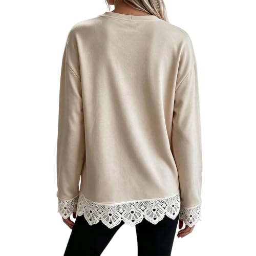 Womens Crew Necks Sweatshirts Lace Trim Sweatshirt with Scalloped Edges - image 4