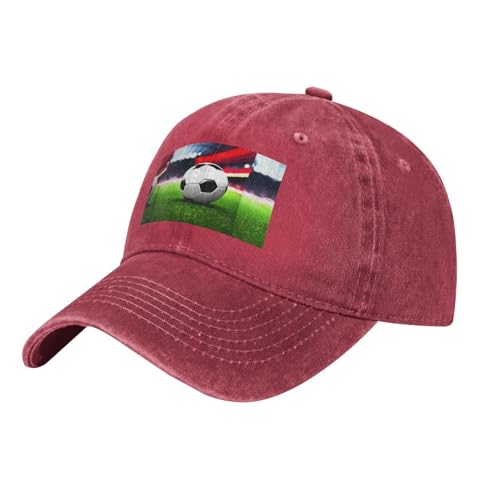Gorra de mezclilla vintage con estampado de pelota deportiva de fútbol, sombrero de perfil bajo para hombres y mujeres, gorras de béisbol de estilo retro, rosso, Talla única