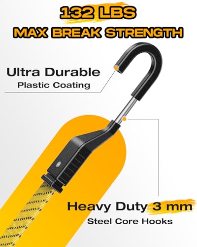 Image of 60 inch Flat Adjustable Bungee Cords with Hooks, 3X Faster to Adjust the Length | LUCKY STRAPS 6 Pack Yellow Heavy Duty Bungee Straps for Cargo, Bike, Cart, Tent, Truck, Camping, Outdoor