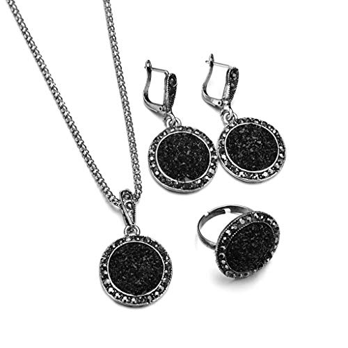 Round Shaped Necklace Simple Design Rhinestones Necklace Earrings Ring