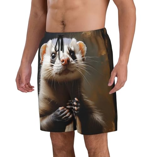 Hairy Ferret Print Men's Beach Pants Lightweight Quick-Dry Swim Pants with Mesh Lining for Men2