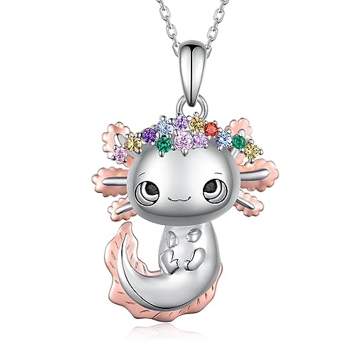 Highland Cow/Axolotl/Goat/Panda/Giraffe/Raccoon Necklace 925 Sterling Silver Animal Pendant Necklace with Colored Zircon Animal Jewelry Gift for Girls Women Daughter