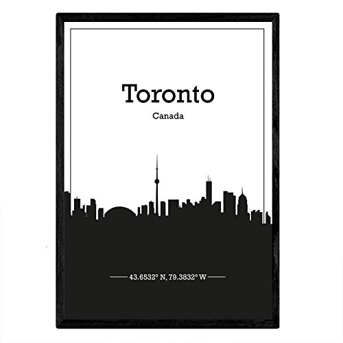 Nacnic - Nacnic Affiche avec Carte de Toronto - Canada. Feuilles Skyline avec des Villes des États-Unis, Le Canada, Le Mexique avec Une Ombre Noire. Format A4