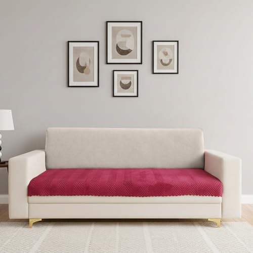 Image of Homerz Premium Velvet Sofa Cover Panel | Soft & Velvety Fabric | Rich Vibrant Colours | Sofa Protector for Living Room (Maroon, 3 Seater, Only Seat Cover)