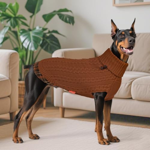 Image of KYEESE Dog Sweater for Large Dogs Turtleneck Thick Knit Pullover | Stretchy Fit, Lightweight & Warm, Cozy Knit Comfort, Classic Plaid Design, Gentle on Sensitive Skin, Winter Daily Wear