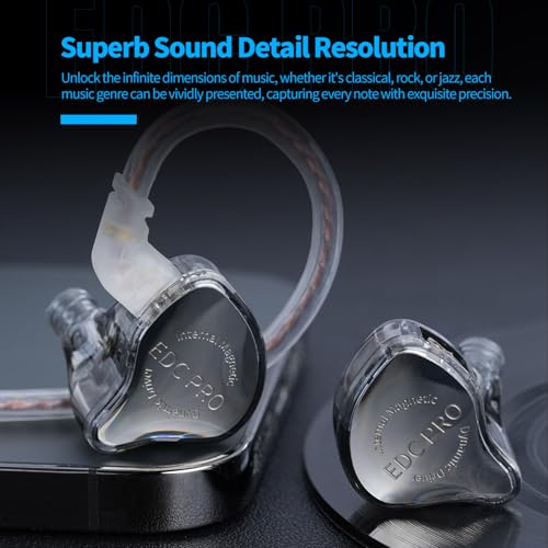 Image of KZ EDC Pro in-Ear Earphones, Silver Cable, Black | HiFi Musician Monitor IEM, Dynamic Driver Earbuds, Detachable 2-Pin, Noise-Isolating Headphones, Studio Headset
