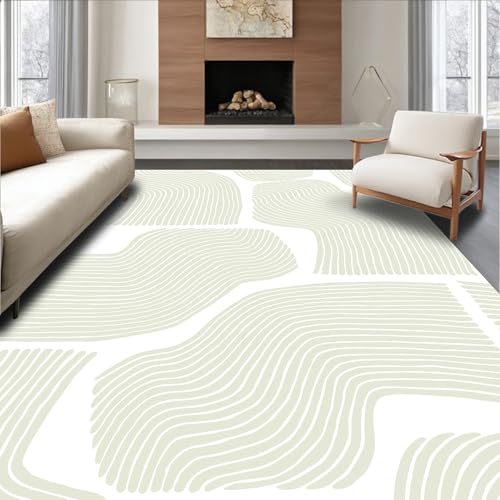 Image of ODIKA Flatwoven High Traffic Area Rug 5x7, Zen Garden, Non Slip, Stain Resistant, Washable Area Rugs for Living Room, Bedroom (Beige Green, 5x7)
