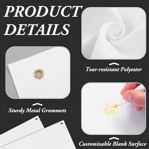 Image of Zonon Large Blank Banners And Signs Polyester Oxford Cloth Sublimation Banner To Decorate With Hanging Rope For Indoor Wall Outdoor Easy to Hang DIY Signs For Business Office(White,4 x 12 Feet)