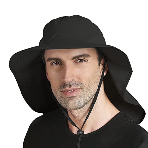Orolay Unisexe Chapeaux D'extérieur Protection Contre Le Soleil Chapeau de Pêche à Large Bord Rabat de Cou UPF 50+ Noir Cover