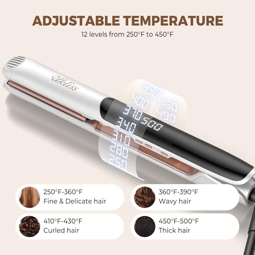 UKLISS 2 in 1 Hair Straightener and Curler, 1 Inch Titanium Flat Iron, 5s MCH Ultra-Fast Heating, 12 Adjustable Temp with Auto Shut Off, Universal Dual Voltage, Anti-Frizz Smooth for All Hair Types — view 6