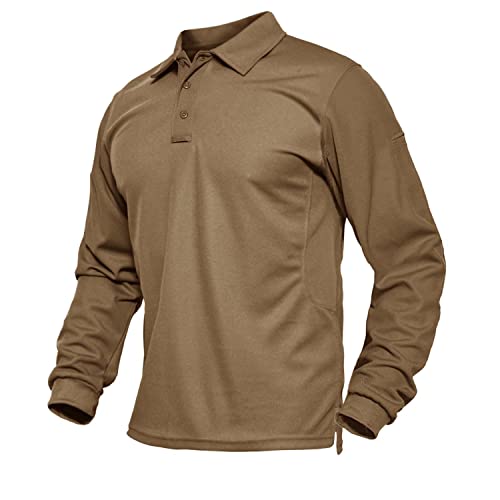 Biylaclesen Military Long Sleeve T Shirts For Men Quick Dry Jersey Polo Shirt Work Polo Casual Polo Shirts Performance Polo Shirt For Men Brown #TOP8