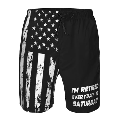 I'm Retired Every Day is Saturday Funny Retirement Mens Swim Trunks Quick Dry Mens Swimsuit,Beach Shorts with Pockets2