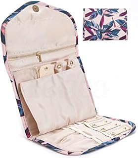 Periea Cleo Travel Roll Jewellery Organiser Portable Earrings, Necklace & Rings Pouch Protector (Peach Leaves, Medium)