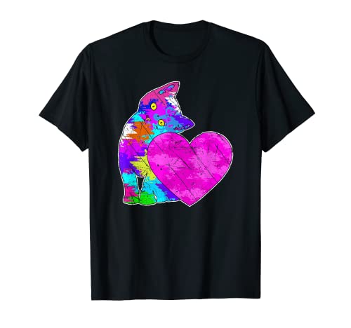 Hombre Cute Rainbow Paint Love Cats Heart Kawaii Neko Colorful Camiseta